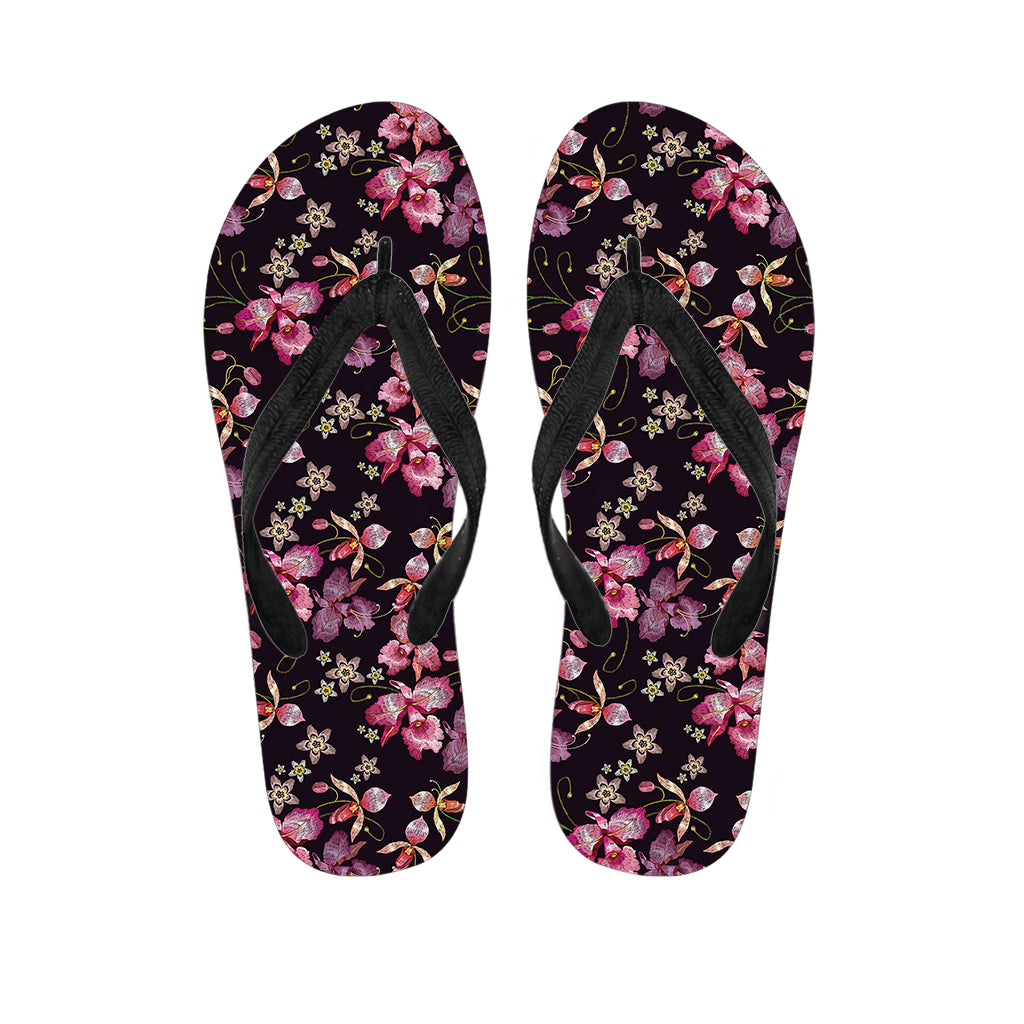 Embroidery Orchid Flower Pattern Print Flip Flops