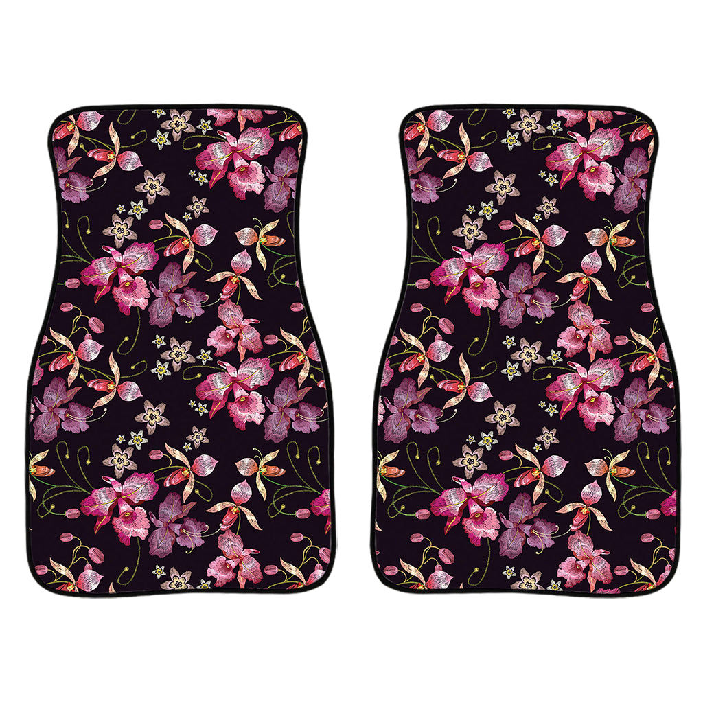 Embroidery Orchid Flower Pattern Print Front Car Floor Mats