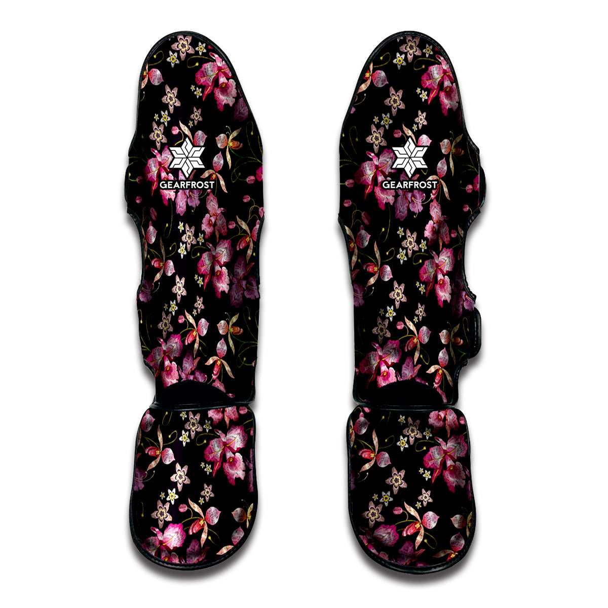 Embroidery Orchid Flower Pattern Print Muay Thai Shin Guards