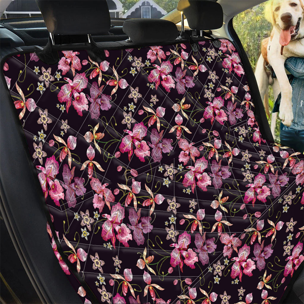 Embroidery Orchid Flower Pattern Print Pet Car Back Seat Cover