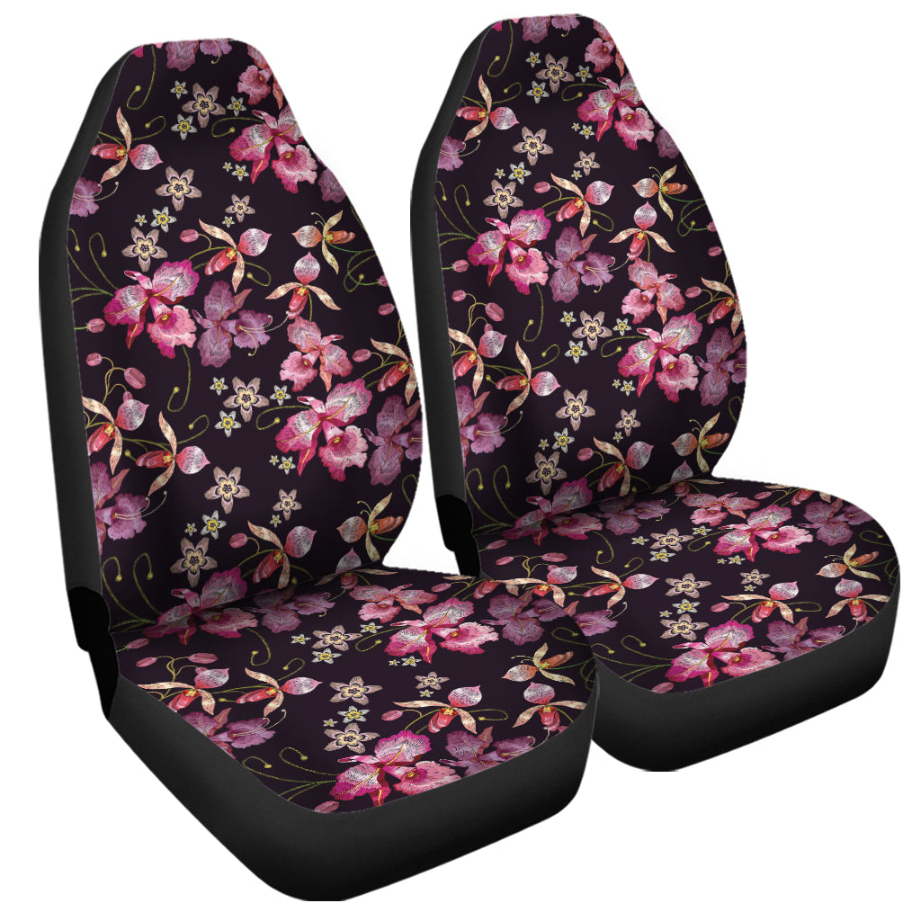 Embroidery Orchid Flower Pattern Print Universal Fit Car Seat Covers