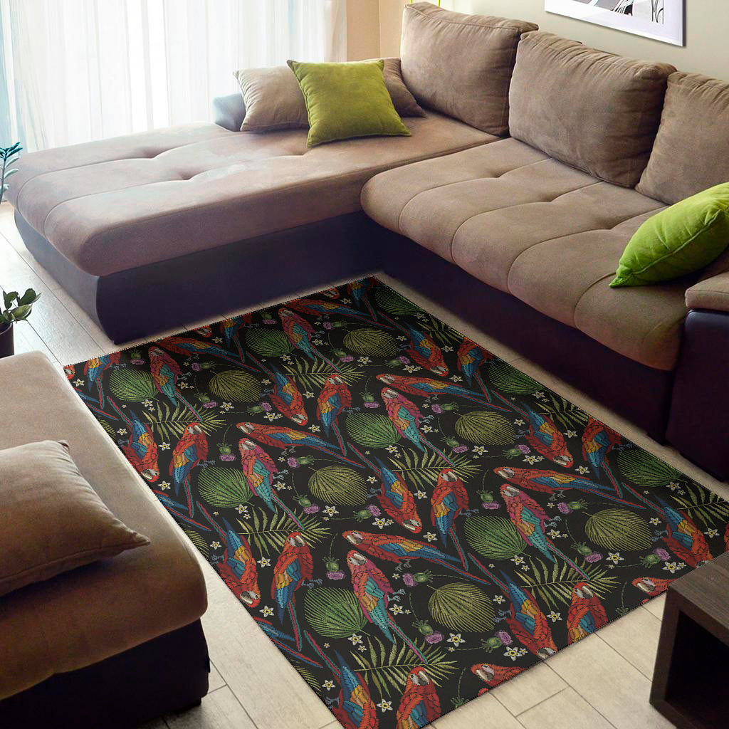 Embroidery Parrot Pattern Print Area Rug