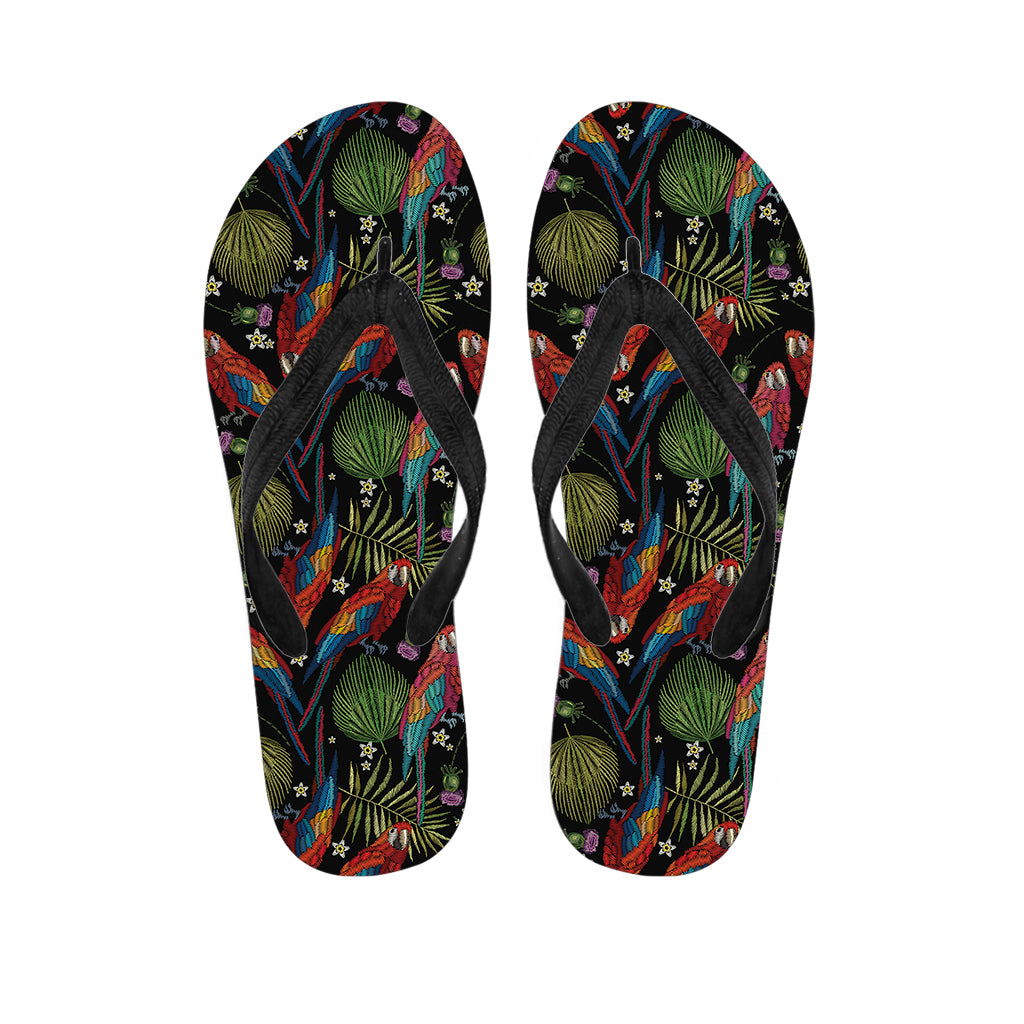 Embroidery Parrot Pattern Print Flip Flops