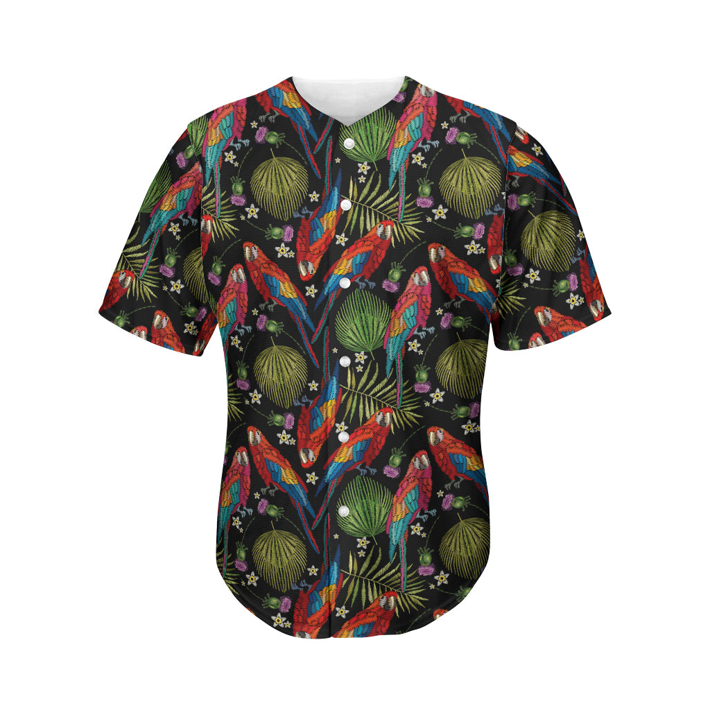 Embroidery Parrot Pattern Print Men's Baseball Jersey