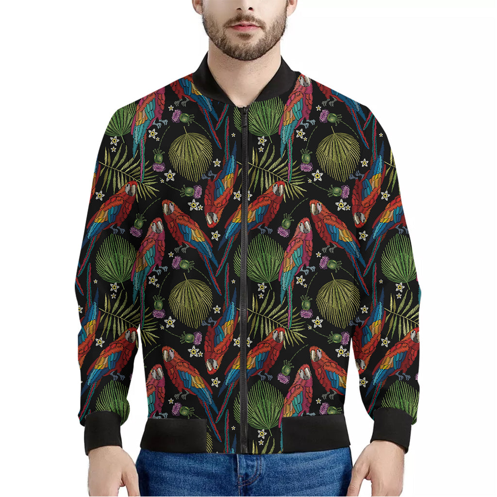 Embroidery Parrot Pattern Print Men's Bomber Jacket