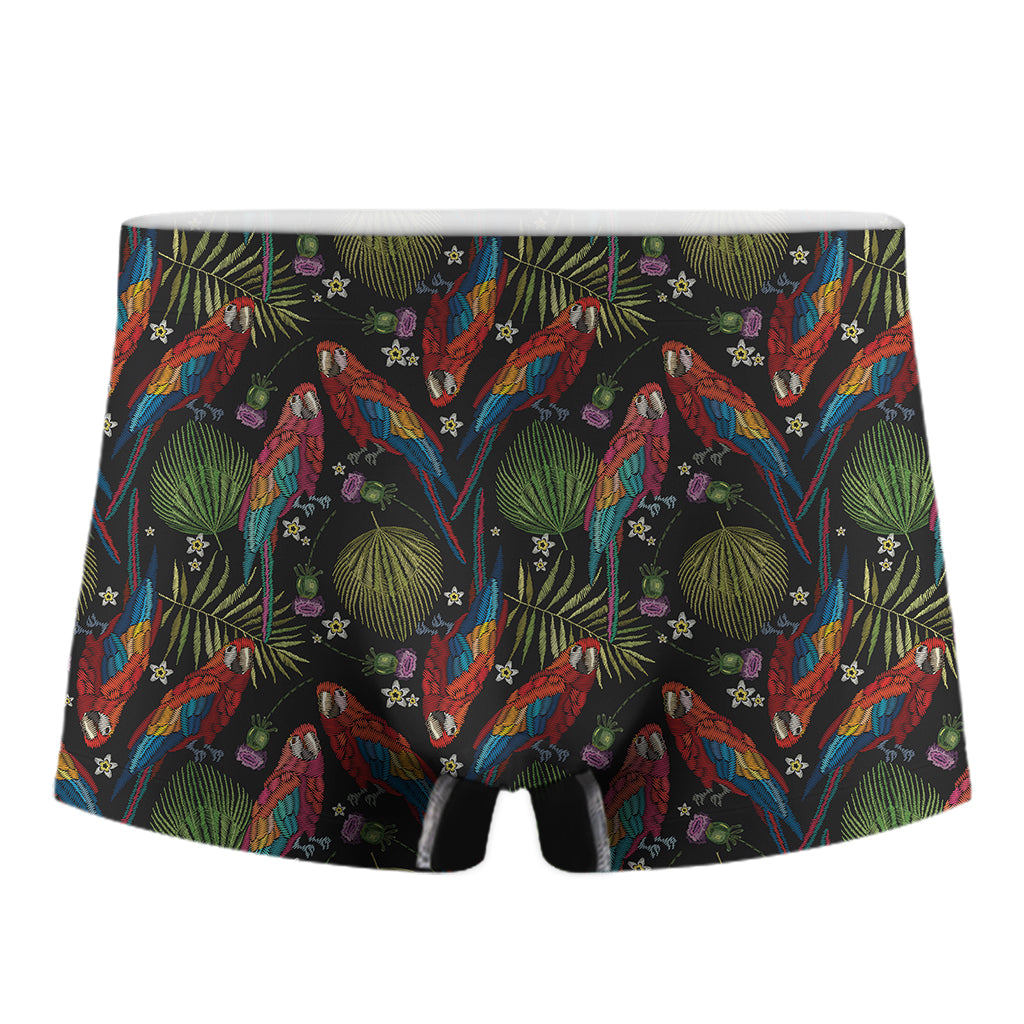 Embroidery Parrot Pattern Print Men's Boxer Briefs