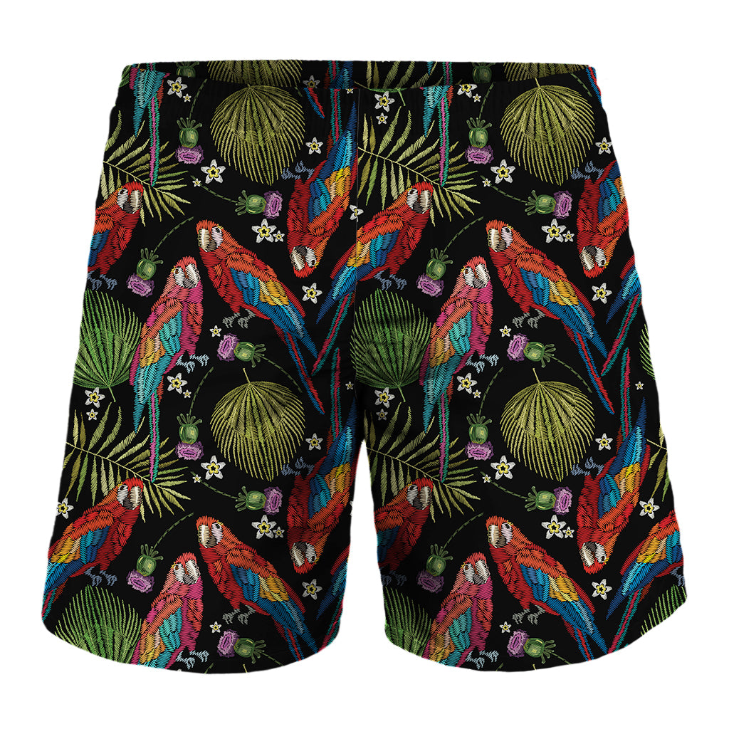 Embroidery Parrot Pattern Print Men's Shorts