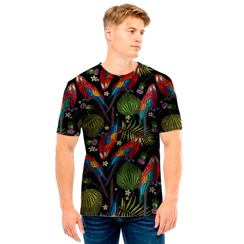 Embroidery Parrot Pattern Print Men's T-Shirt