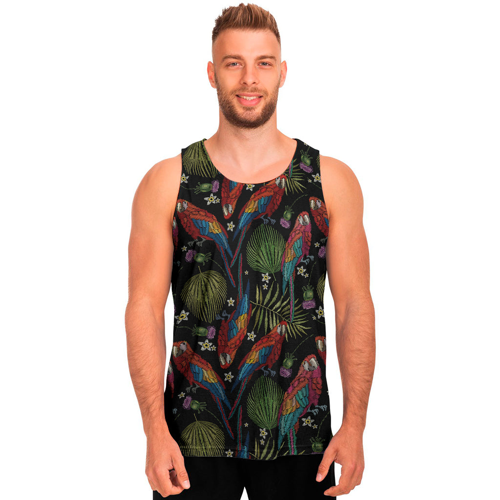 Embroidery Parrot Pattern Print Men's Tank Top