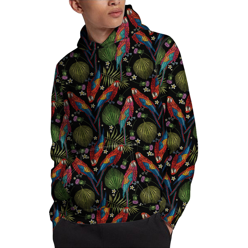 Embroidery Parrot Pattern Print Pullover Hoodie