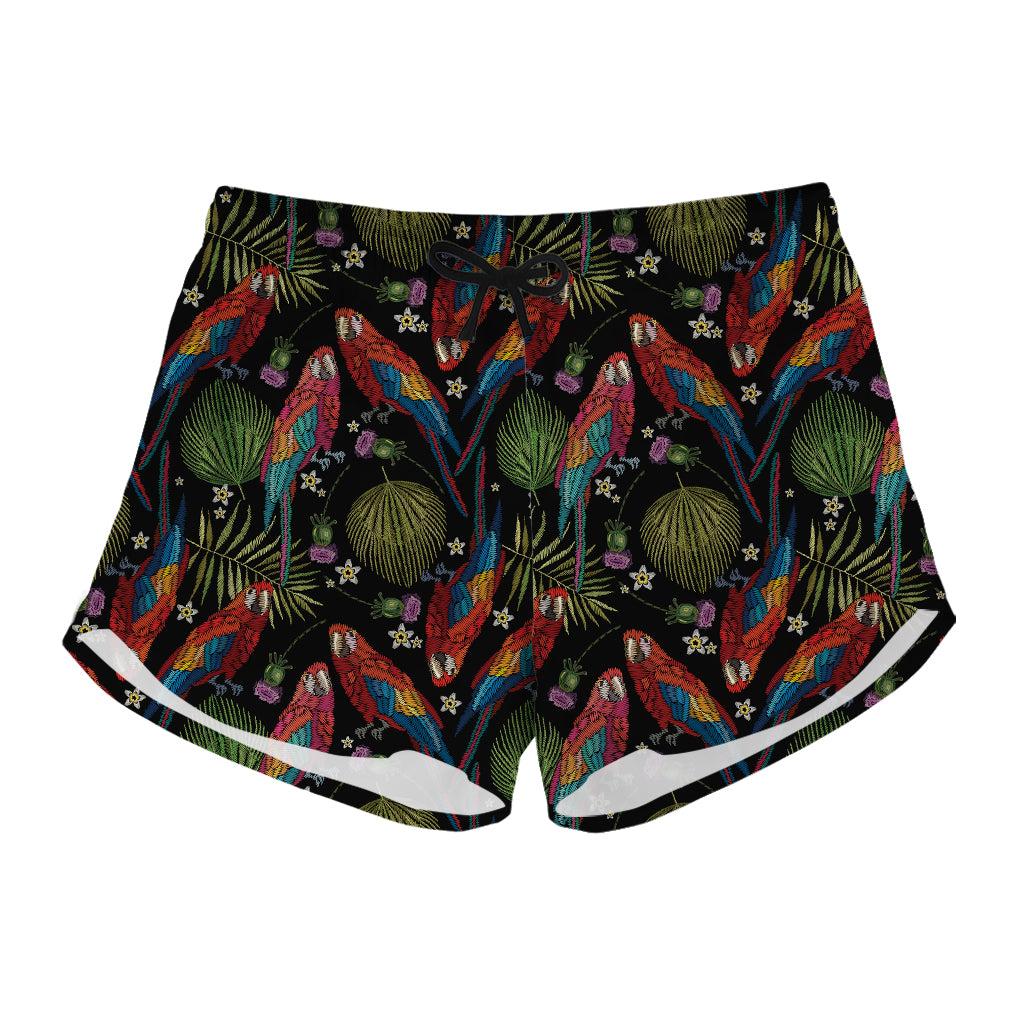 Embroidery Parrot Pattern Print Women's Shorts