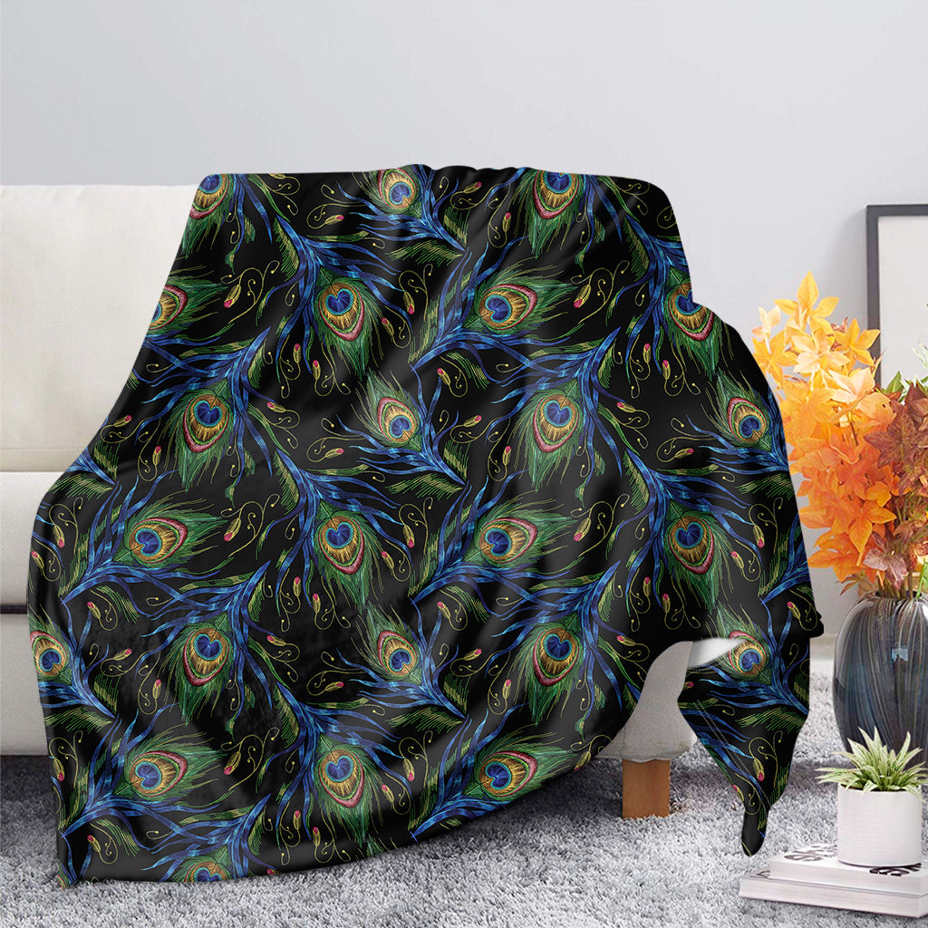 Embroidery Peacock Feather Print Blanket