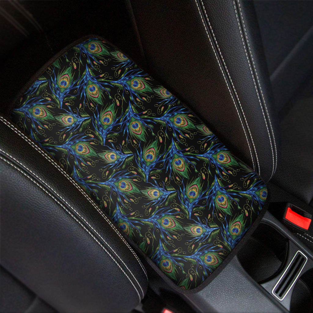 Embroidery Peacock Feather Print Car Center Console Cover