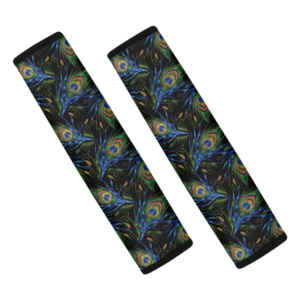 Embroidery Peacock Feather Print Car Seat Belt Covers