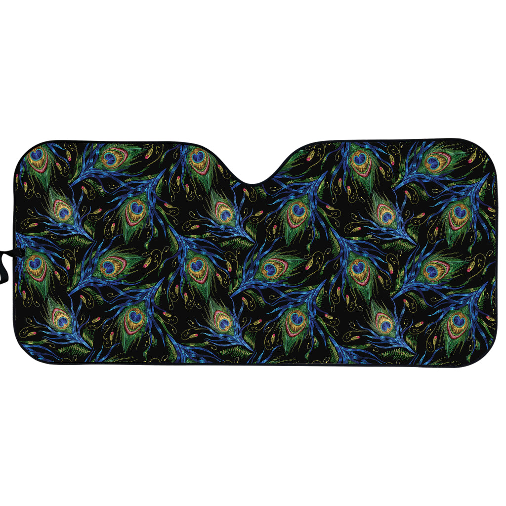 Embroidery Peacock Feather Print Car Sun Shade