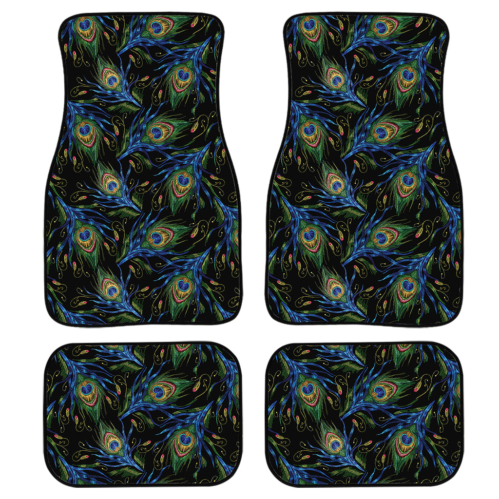 Embroidery Peacock Feather Print Front and Back Car Floor Mats