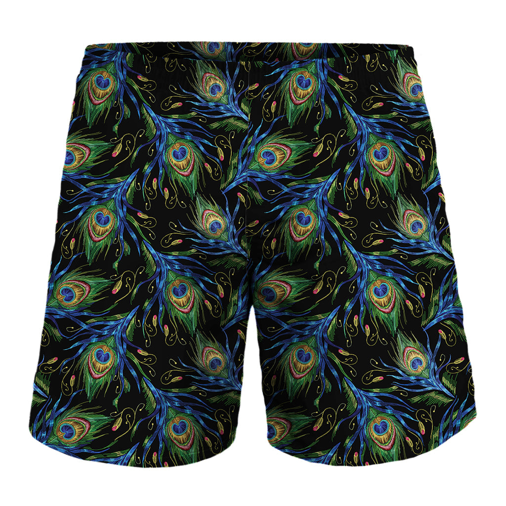 Embroidery Peacock Feather Print Men's Shorts