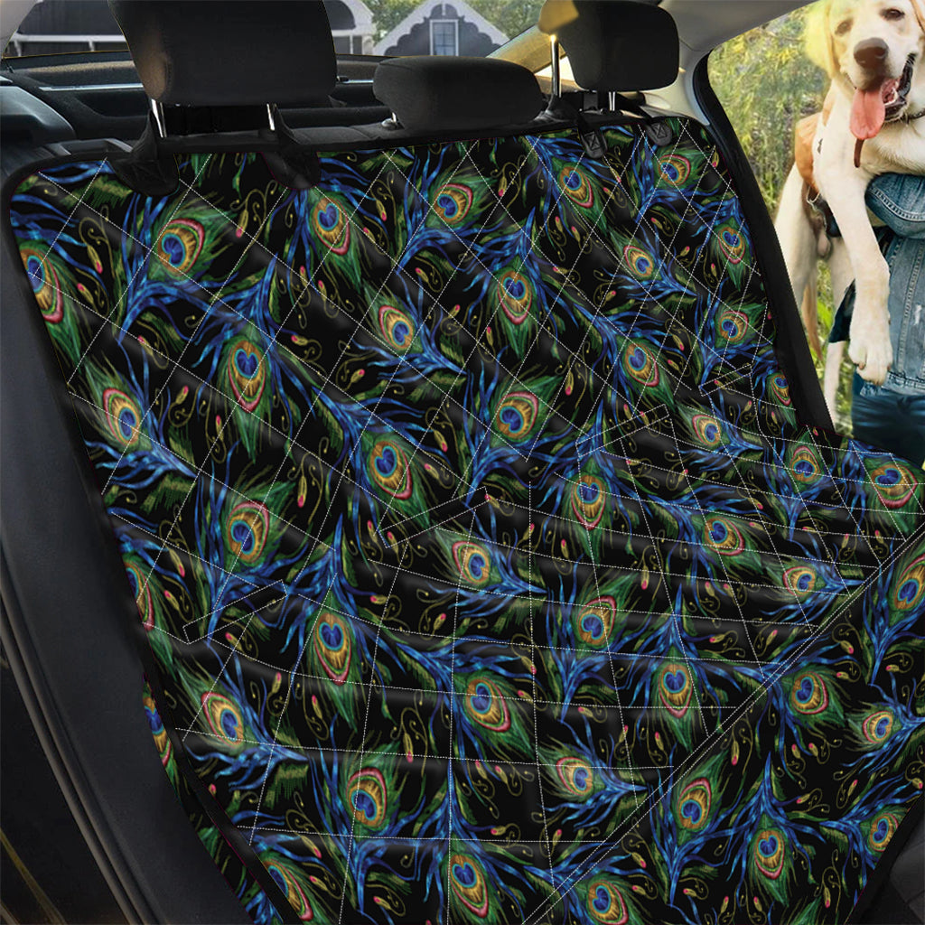 Embroidery Peacock Feather Print Pet Car Back Seat Cover