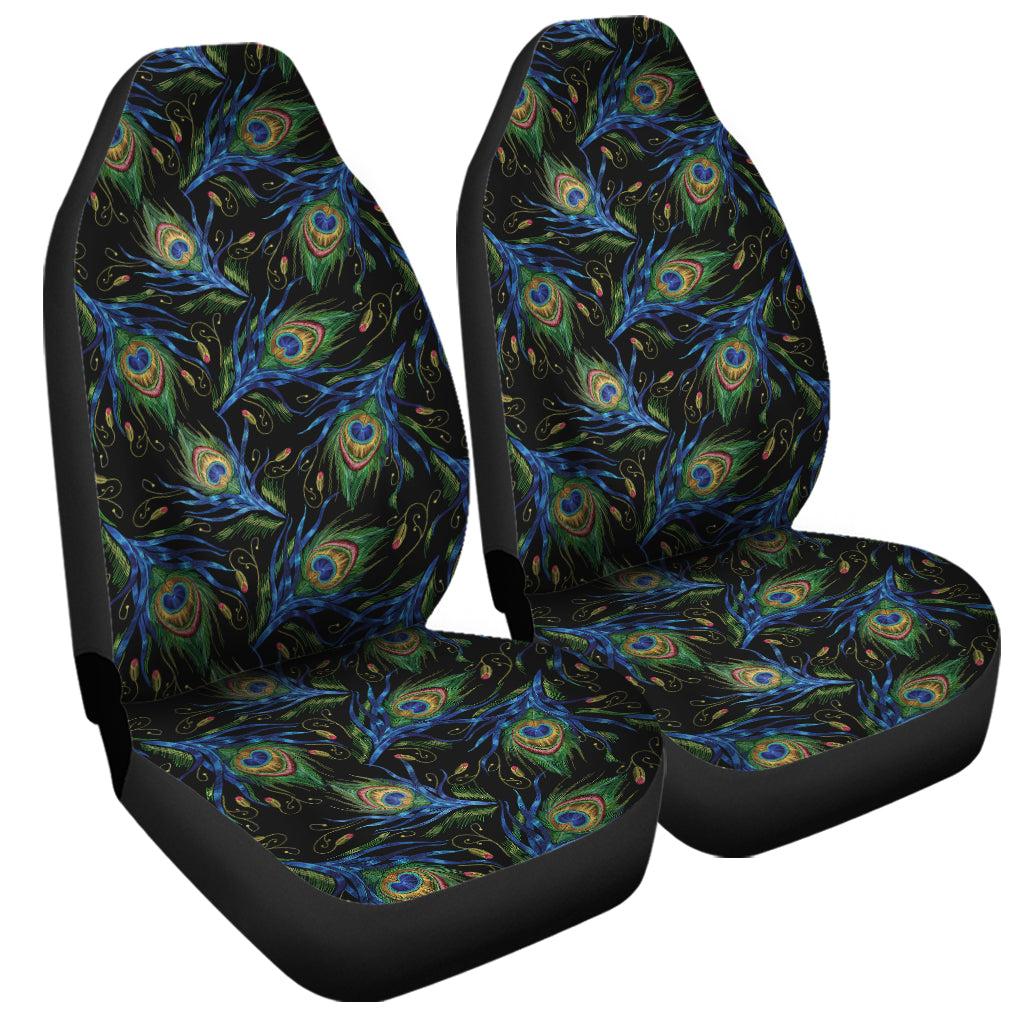 Embroidery Peacock Feather Print Universal Fit Car Seat Covers