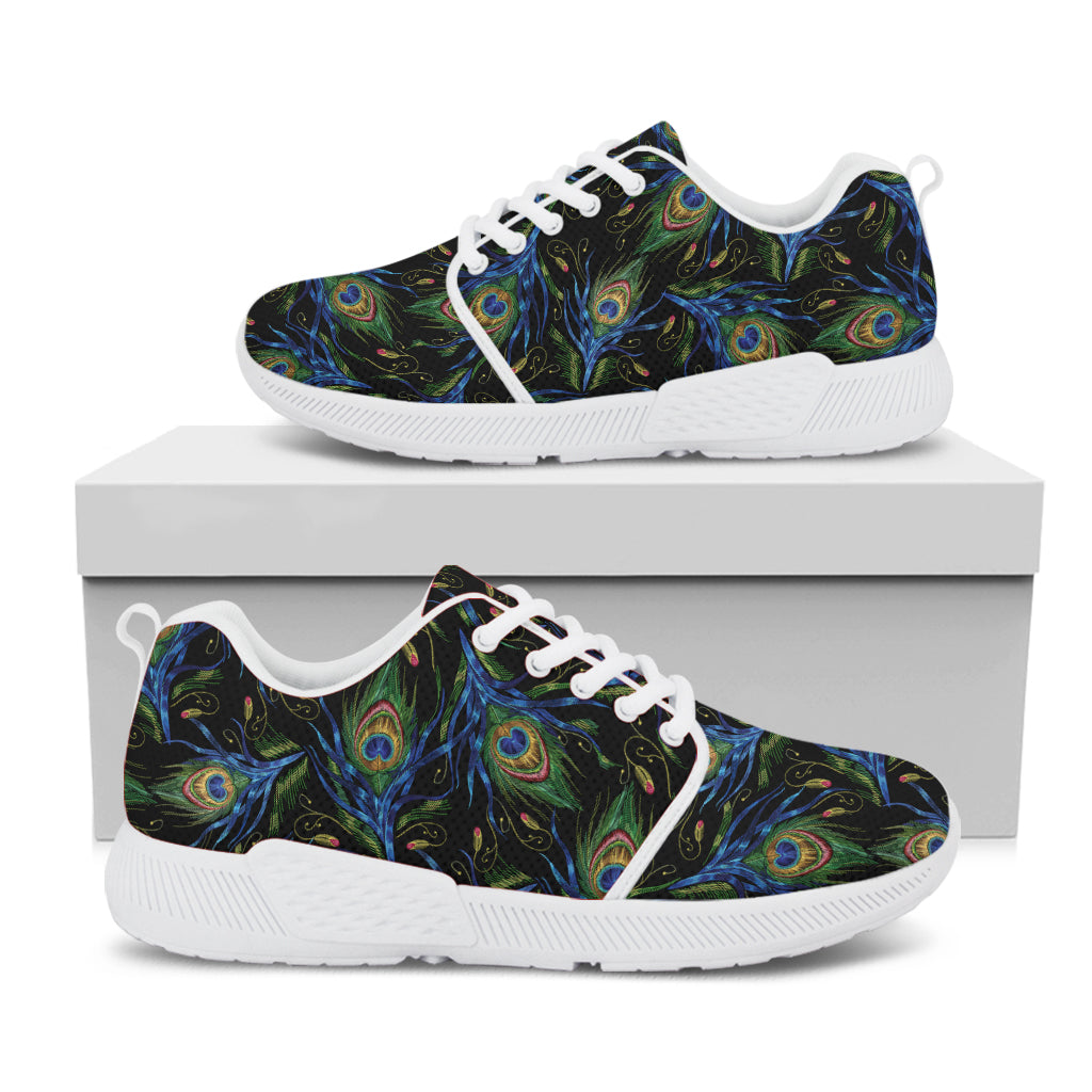 Embroidery Peacock Feather Print White Athletic Shoes