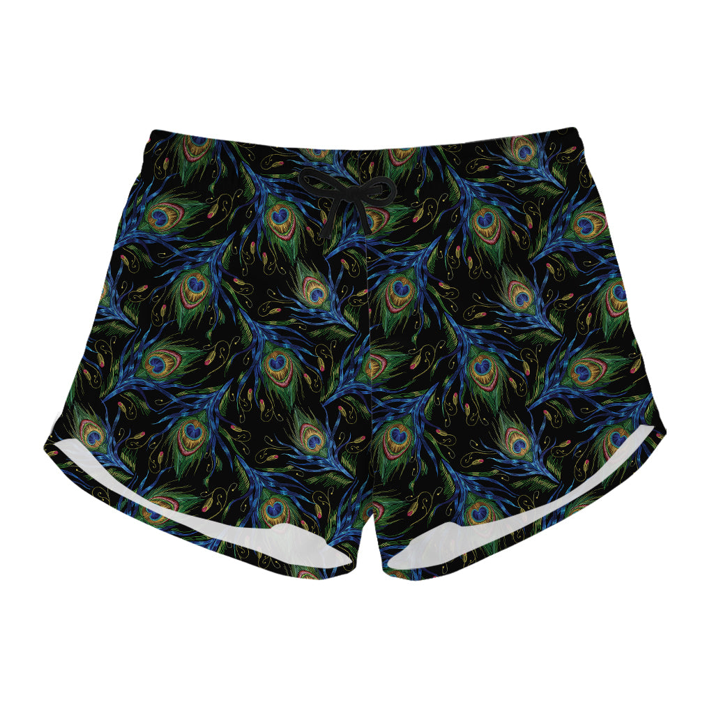 Embroidery Peacock Feather Print Women's Shorts