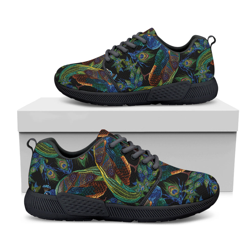 Embroidery Peacock Pattern Print Black Athletic Shoes