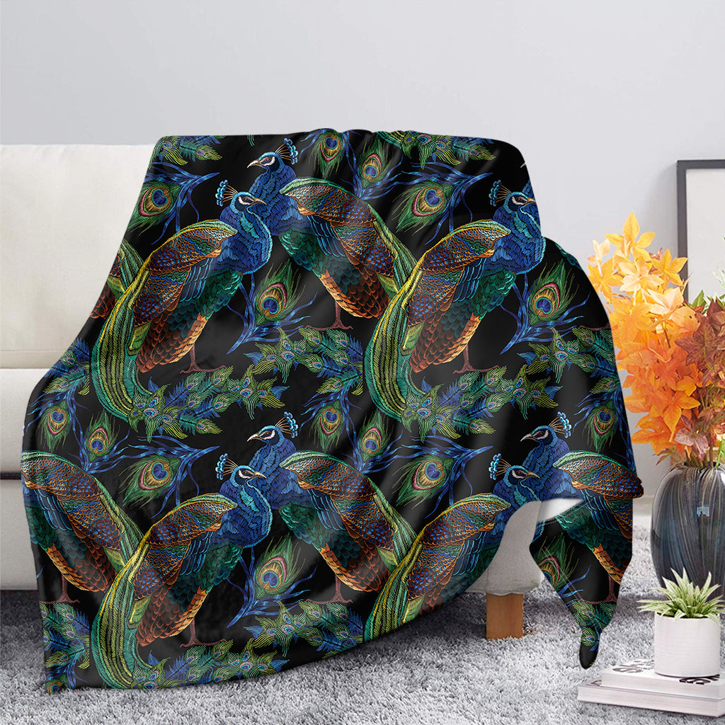 Embroidery Peacock Pattern Print Blanket