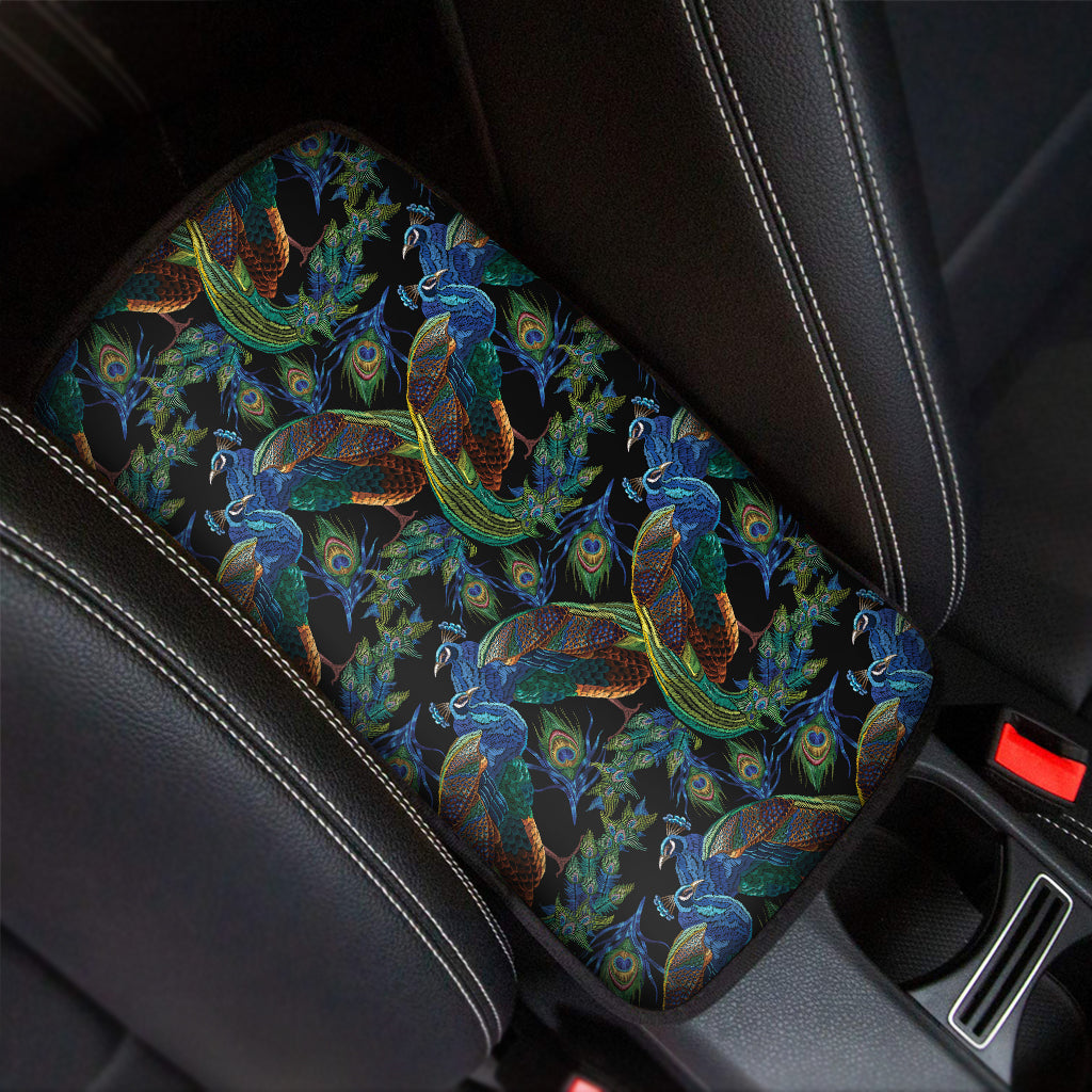 Embroidery Peacock Pattern Print Car Center Console Cover