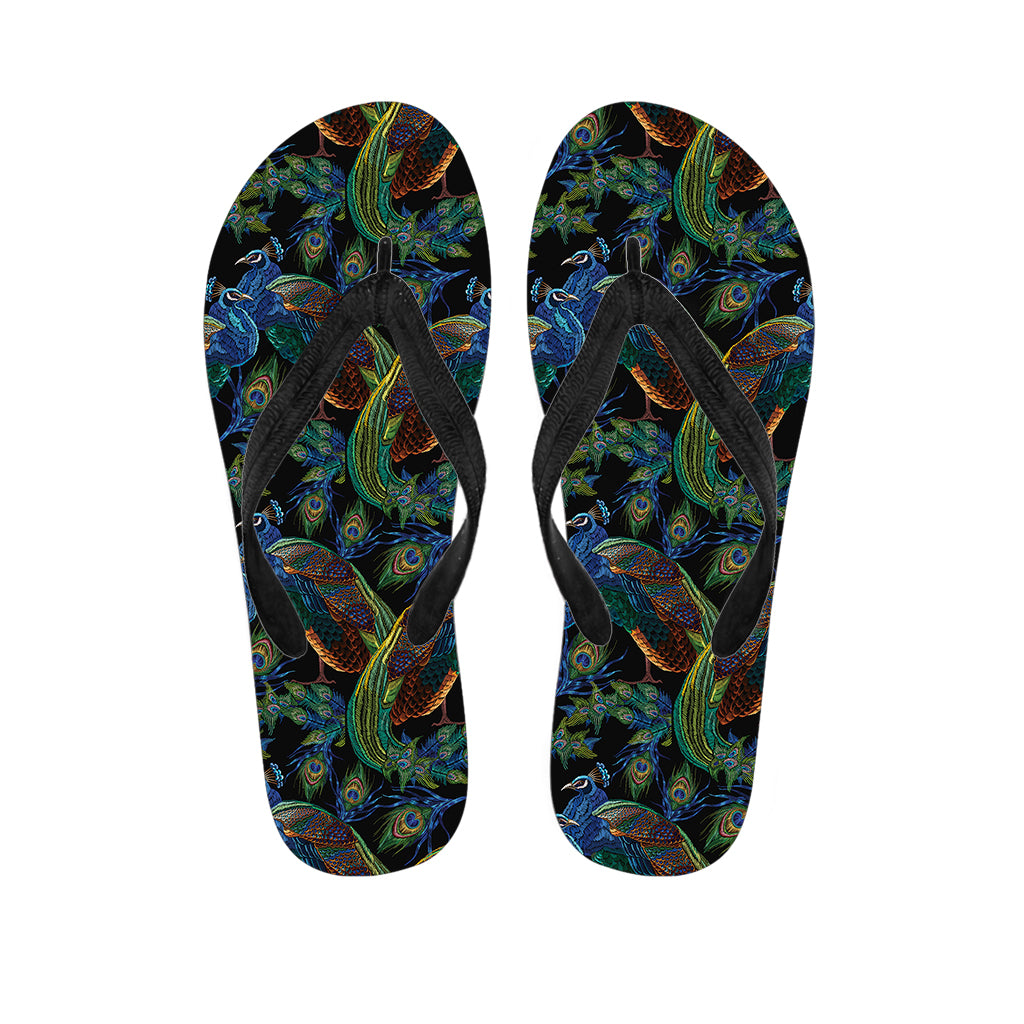 Embroidery Peacock Pattern Print Flip Flops