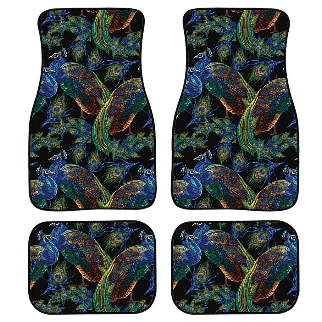 Embroidery Peacock Pattern Print Front and Back Car Floor Mats