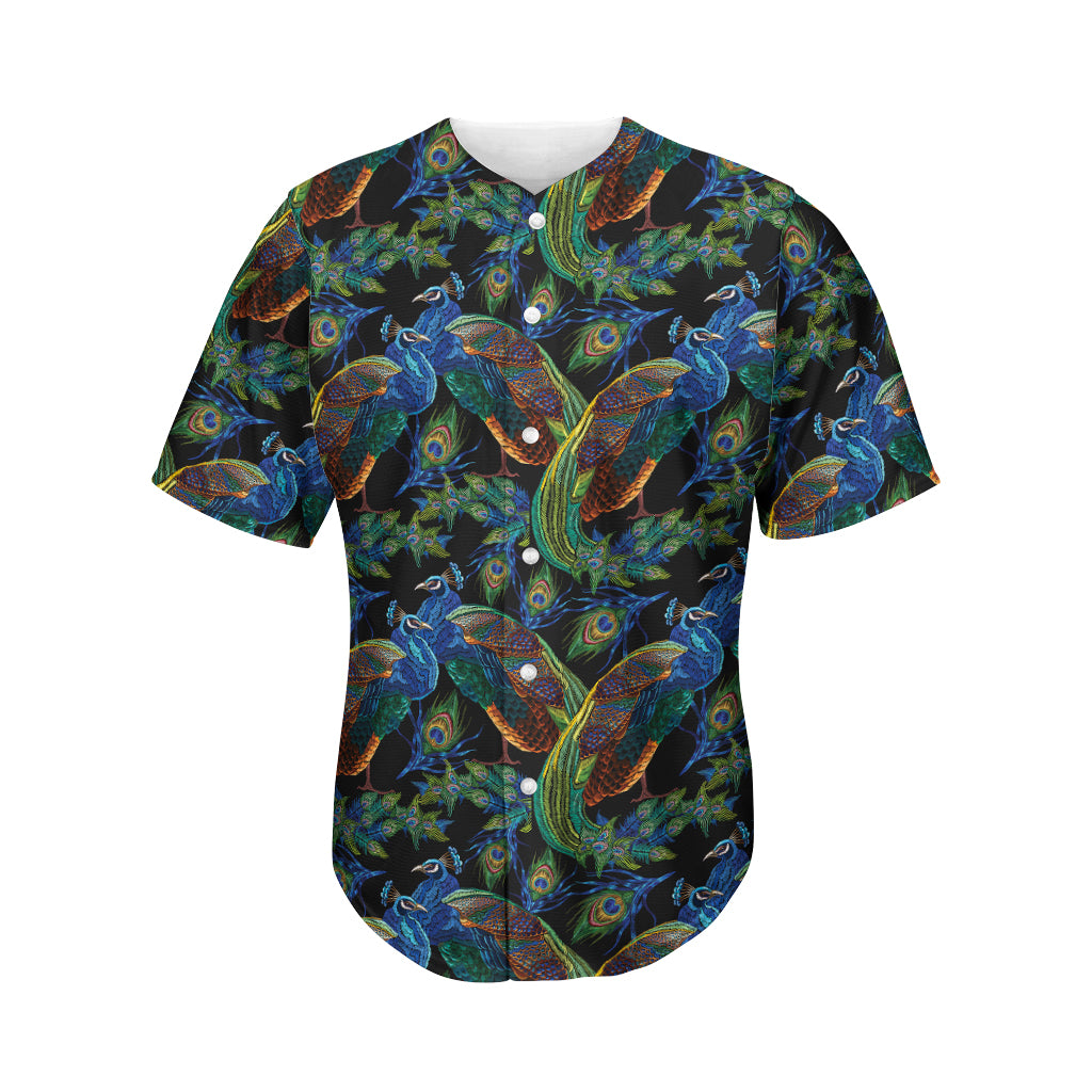 Embroidery Peacock Pattern Print Men's Baseball Jersey