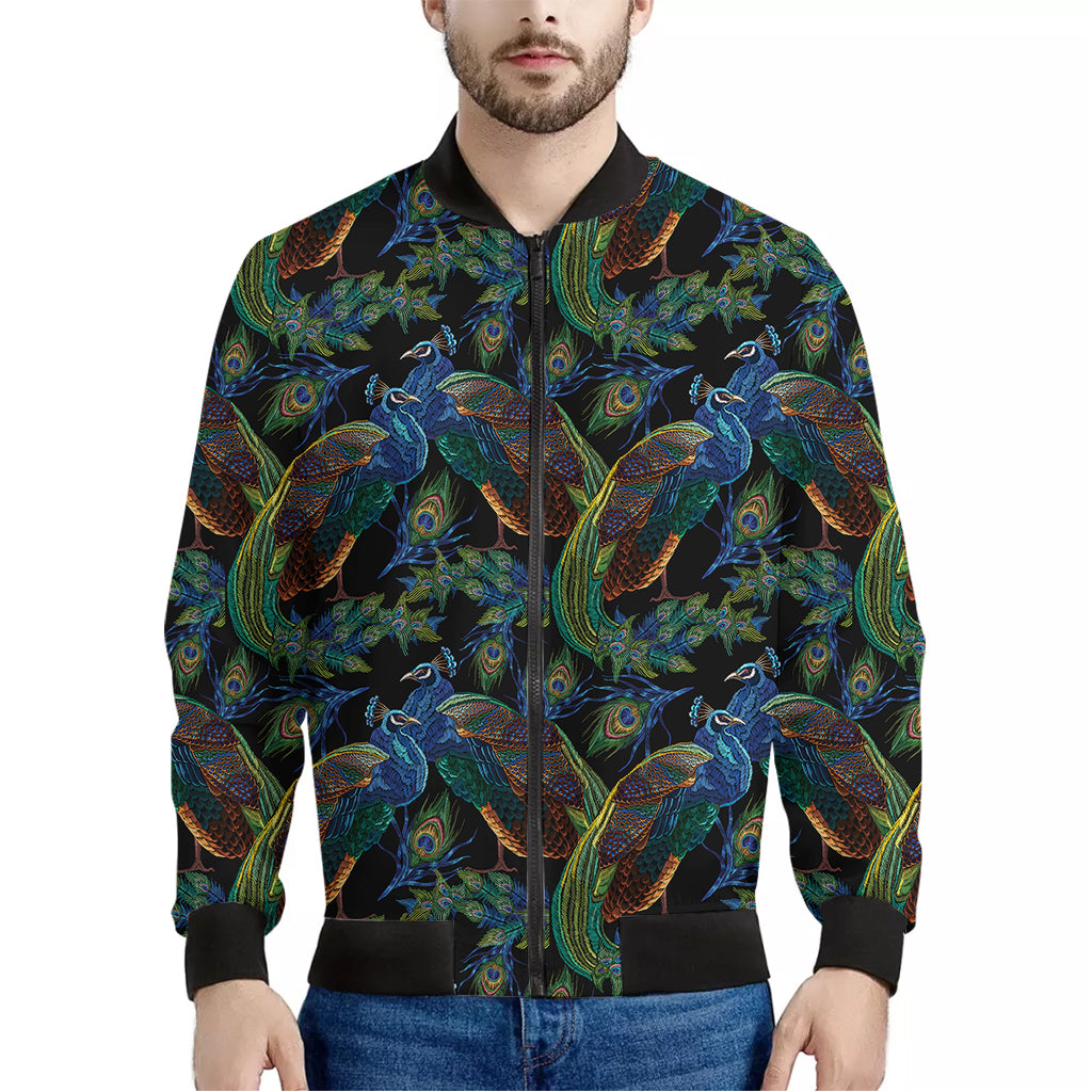 Embroidery Peacock Pattern Print Men's Bomber Jacket