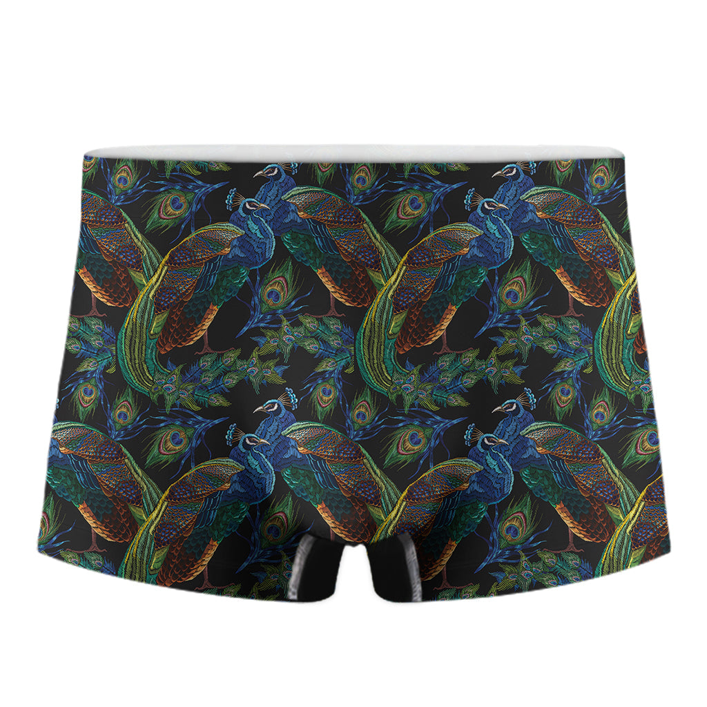 Embroidery Peacock Pattern Print Men's Boxer Briefs