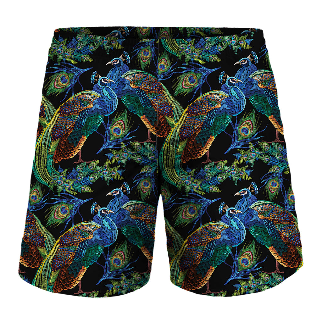 Embroidery Peacock Pattern Print Men's Shorts