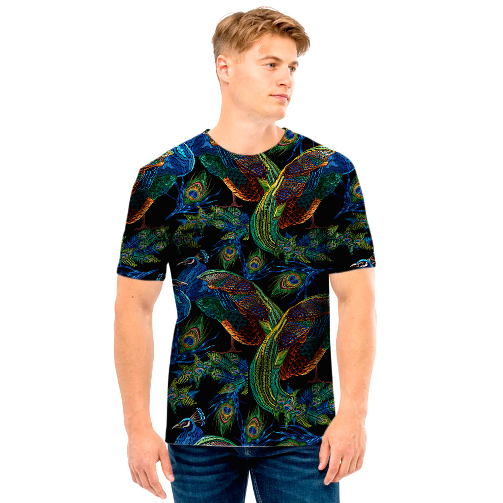 Embroidery Peacock Pattern Print Men's T-Shirt