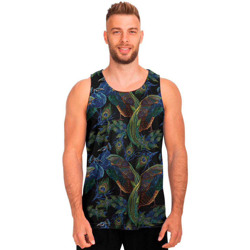 Embroidery Peacock Pattern Print Men's Tank Top