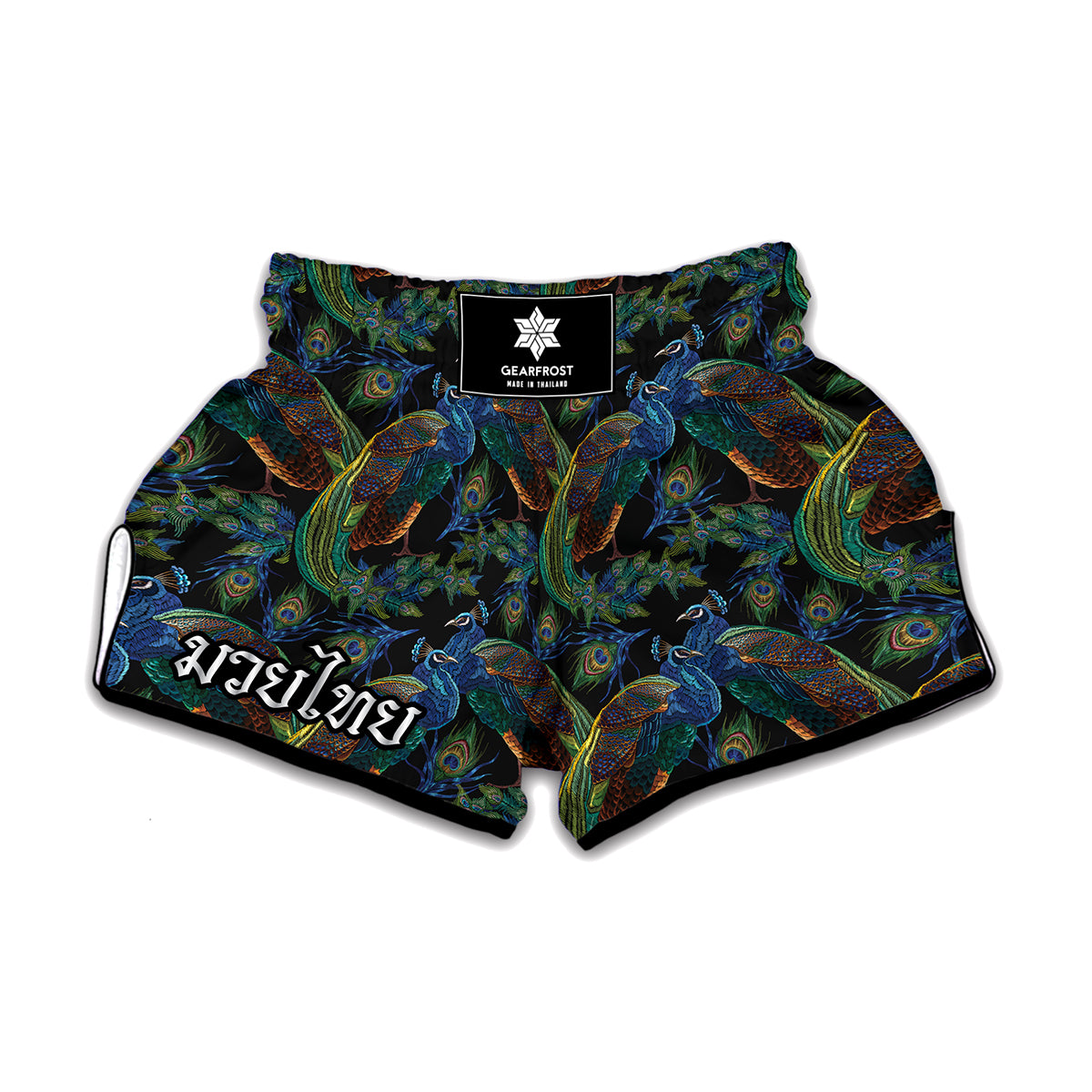 Embroidery Peacock Pattern Print Muay Thai Boxing Shorts