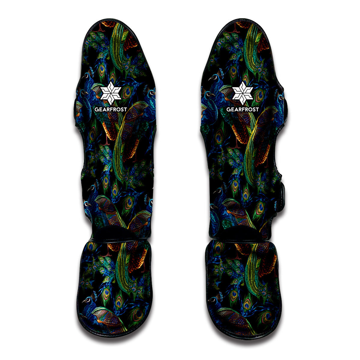 Embroidery Peacock Pattern Print Muay Thai Shin Guards