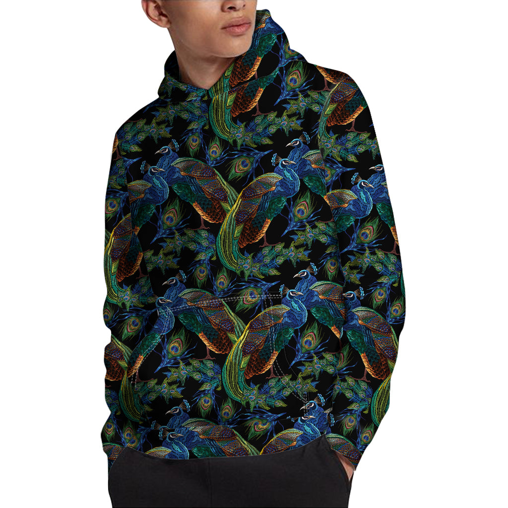 Embroidery Peacock Pattern Print Pullover Hoodie