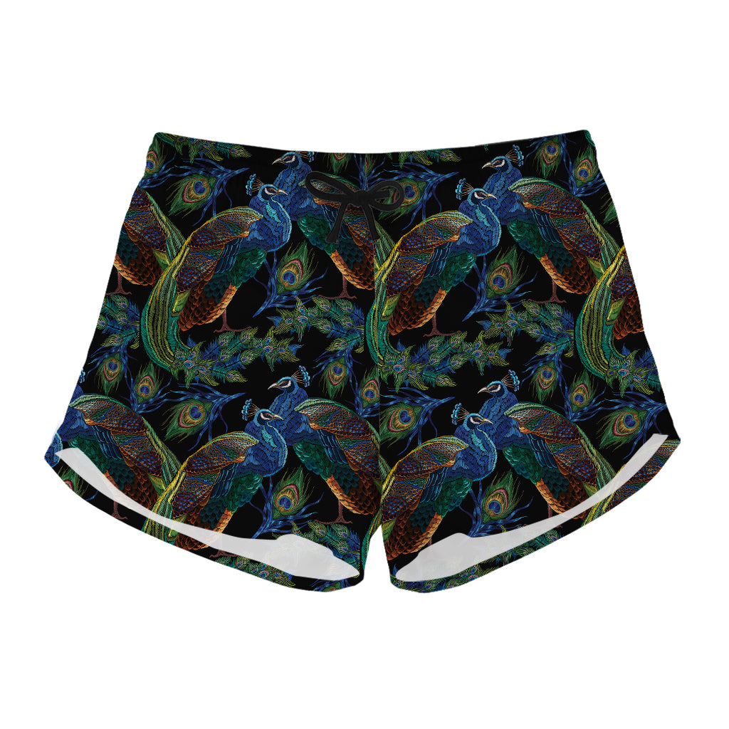 Embroidery Peacock Pattern Print Women's Shorts