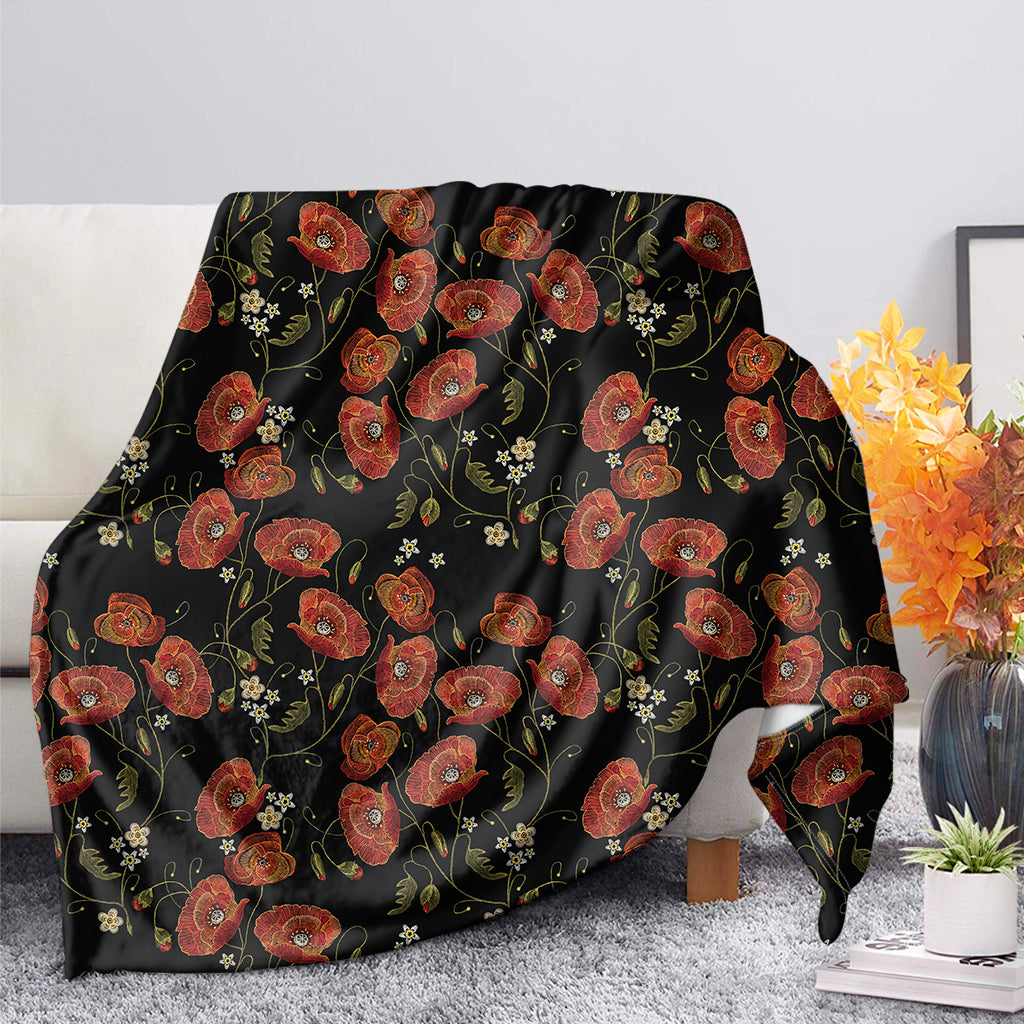 Embroidery Poppy Pattern Print Blanket