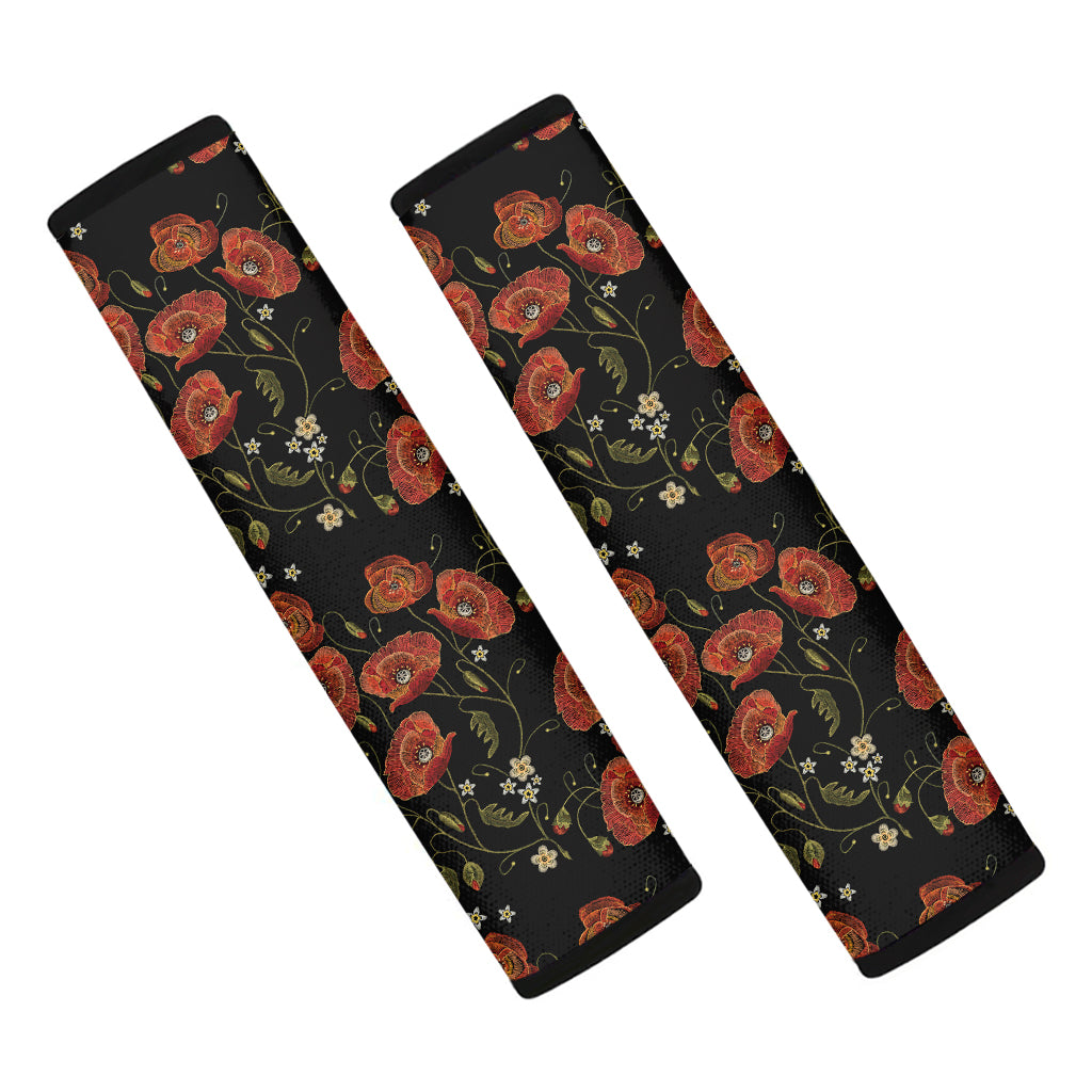 Embroidery Poppy Pattern Print Car Seat Belt Covers