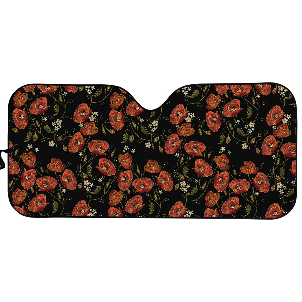 Embroidery Poppy Pattern Print Car Sun Shade