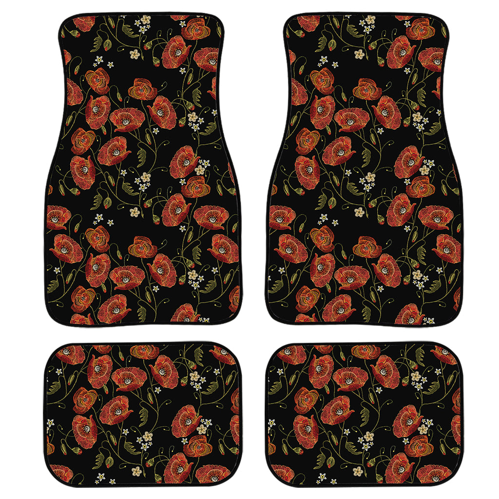 Embroidery Poppy Pattern Print Front and Back Car Floor Mats