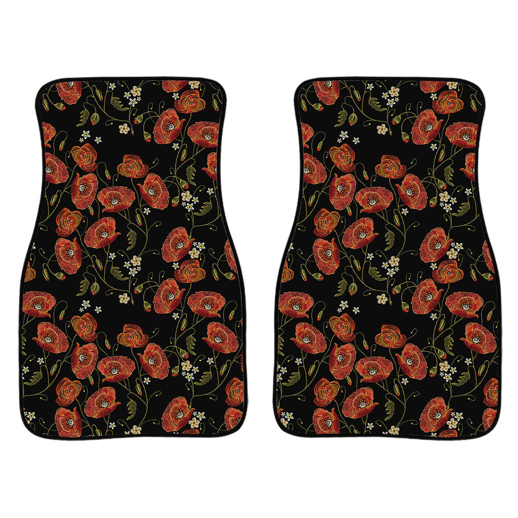 Embroidery Poppy Pattern Print Front Car Floor Mats