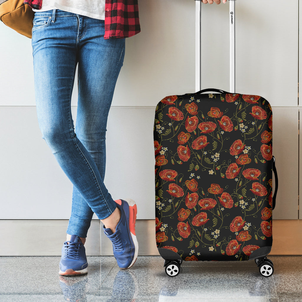 Embroidery Poppy Pattern Print Luggage Cover