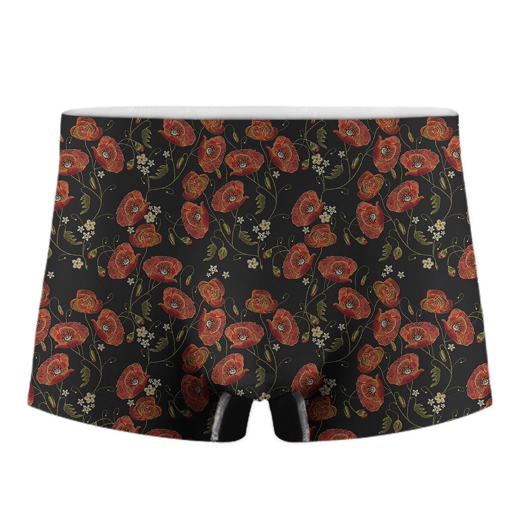 Embroidery Poppy Pattern Print Men's Boxer Briefs