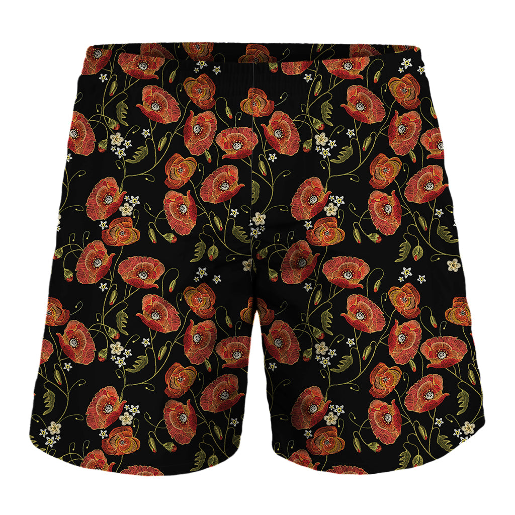 Embroidery Poppy Pattern Print Men's Shorts