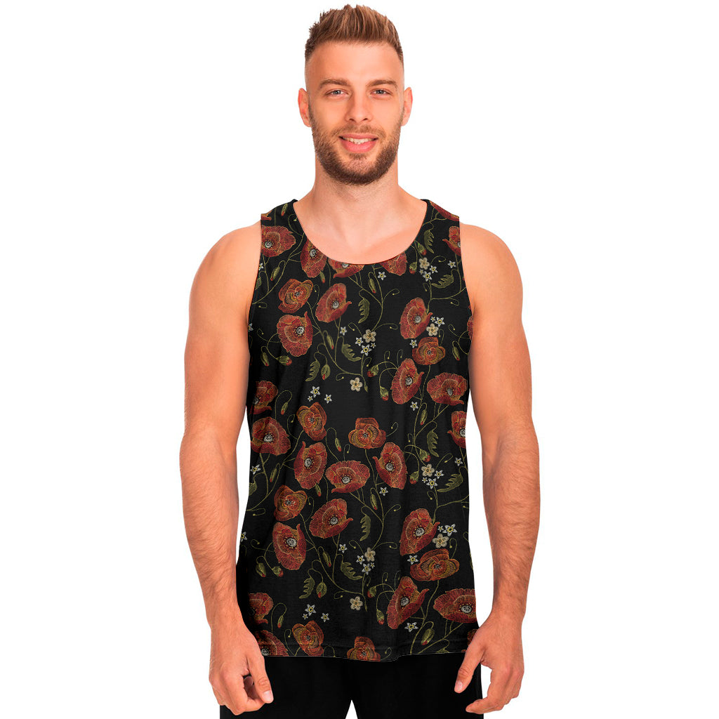 Embroidery Poppy Pattern Print Men's Tank Top