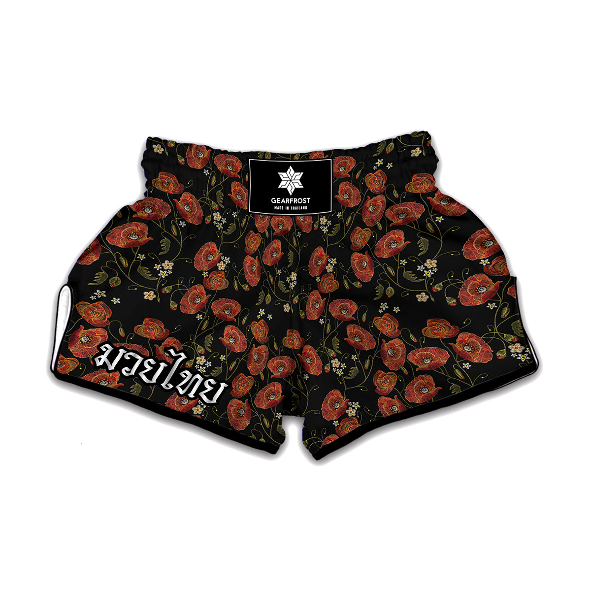 Embroidery Poppy Pattern Print Muay Thai Boxing Shorts